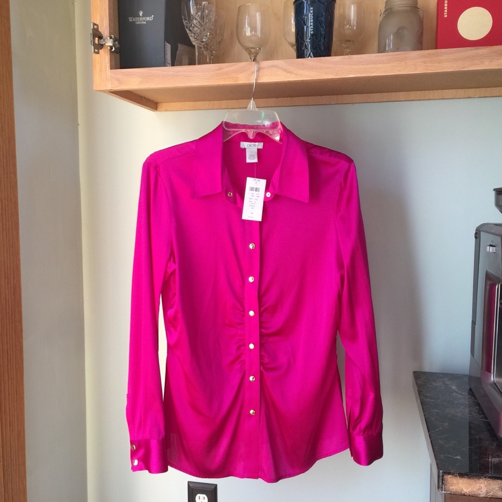 Cache Pink Silk Ruched Blouse